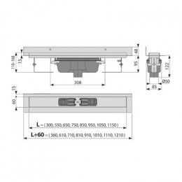 Водоотводящий желоб Alcadrain 950? с порогами для цельной решетки, с воротником к стене