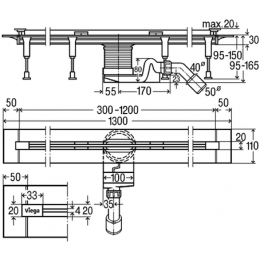 Душевой лоток Viega Advantix Vario 704360, с щелевой вставкой хром, опорами, подрезной от 30-120 см