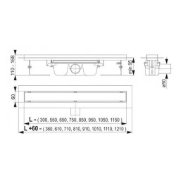 Душевой лоток Alcadrain SMART с порогами для перфорированной решетки, с горизонтальным стоком (APZ1S-550)