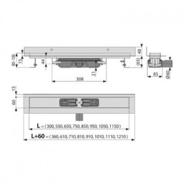 Водоотводящий желоб Alcadrain, с порогами для цельной решетки и фиксированным воротником к стене