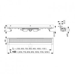 Водоотводящий желоб Alcadrain Flexible Low, для перфорированной решетки с регулируемым краем к стене