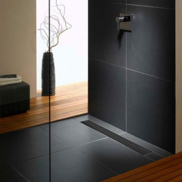 Душевой лоток AZARIO D50 Medium 650 мм, боковой слив, пластиковый, перфорированная решетка, черный (AZ-CH 650/50 MC)