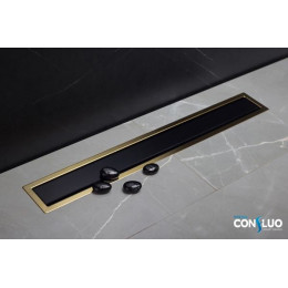Душевой лоток Pestan Confluo Premium Gold Black Glass Line, 30*12 cм, черный/золото (13100094)