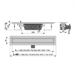Водоотводящий желоб Alcadrain без порогов, с решеткой, под кладку плитки