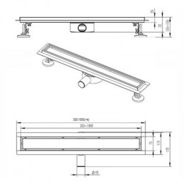 Душевой лоток AZARIO 800 мм, D40(50), решетка из нержавеющей стали "под плитку", металлический желоб, поворот 360°, комбинированный затвор (AZT3TILE800)