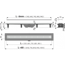 Душевой лоток Alcadrain с порогами из нержавеющей стали для перфорированной решетки (APZ18-650M)