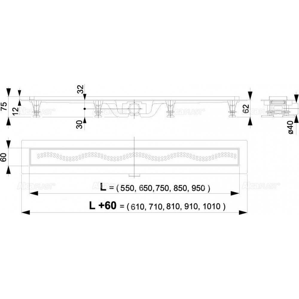 Душевой лоток Alcadrain Simple с решеткой хром (APZ8-950M)