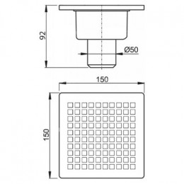 Душевой трап Loranto LINE 150x150 мм прямой сток, решетка из нержавеющей, гидрозатвор сухой (3012.0A050K.015.1)