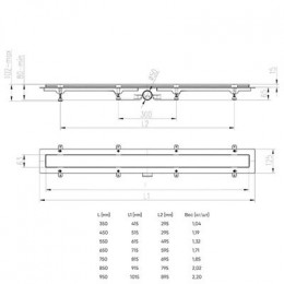 Душевой лоток AZARIO D50 Klasik 1050 мм, боковой слив, пластиковый, с черной решеткой (AZ-CH 1050/50 KC)