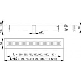 Душевой лоток  Alcaplast  с порогами для перфорированной решетки, нержавеющая сталь, без гидрозатвора, 105 см, серый (APZ2001-1050)