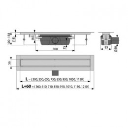 Водоотводящий желоб Alcadrain без порогов, с решеткой, под кладку плитки