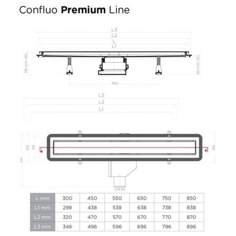 Душевой лоток Pestan Confluo Premium Line 550 White Glass Gold, 12*55 см, золото/белый (13100121)