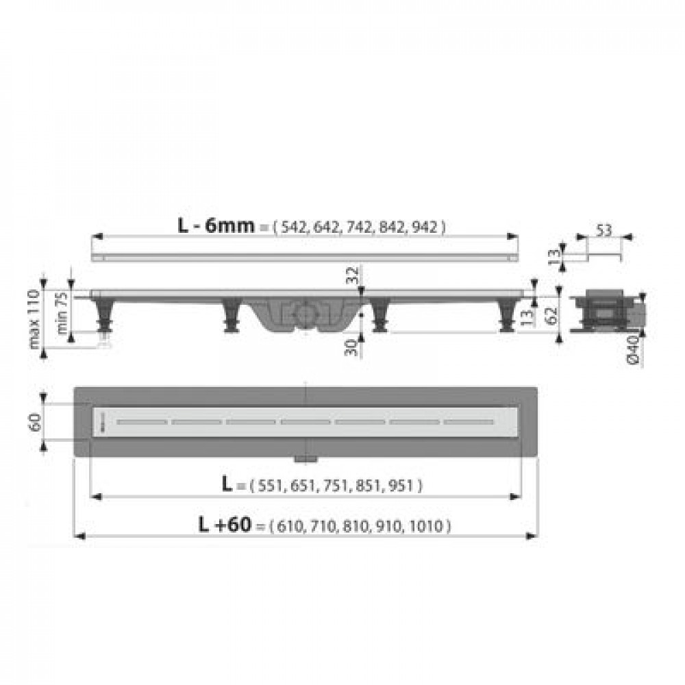 Душевой лоток Alcadrain Simple с решеткой хром (APZ18-550M)