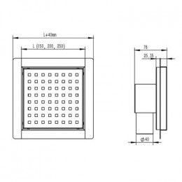 Трап для душа AZARIO 150х150 цельнометаллический, перфорированная решетка, горизонтальный выпуск (AZZ1150)