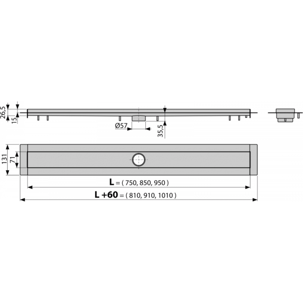 Душевой лоток Alcadrain APZ13 Modular из нержавеющей стали модулярный 850 мм (APZ13-850)