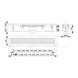 Душевой лоток Alcadrain, с порогами для перфорированной решетки, вертикальный сток (APZ1001-300)