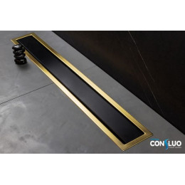Душевой лоток Pestan Confluo Premium Gold Black Glass Line, 30*12 cм, черный/золото (13100094)