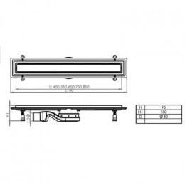 Душевой лоток AZARIO 450 мм с решеткой под плитку (двухсторонняя решетка), выход 50мм, хром матовый (AZ1105-00145)