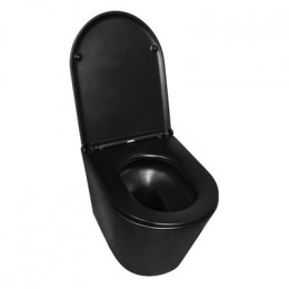 Унитаз подвесной Azario Teramo 355х515х365 смыв "Скрытое торонадо", безободковый, с быстросъемным сиденьем микролифт, черный матовый (AZ-0053-UQ3-MB)