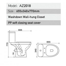 Унитаз-компакт Azario Trend 655х350х770 напольный, с бачком и сиденьем микролифт (AZ2018-P)