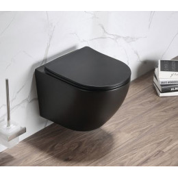 Унитаз подвесной Azario Grado 490х370х370 безободковый, в комплекте с сидением микролифт, черный матовый (AZ-0046-MB SP)