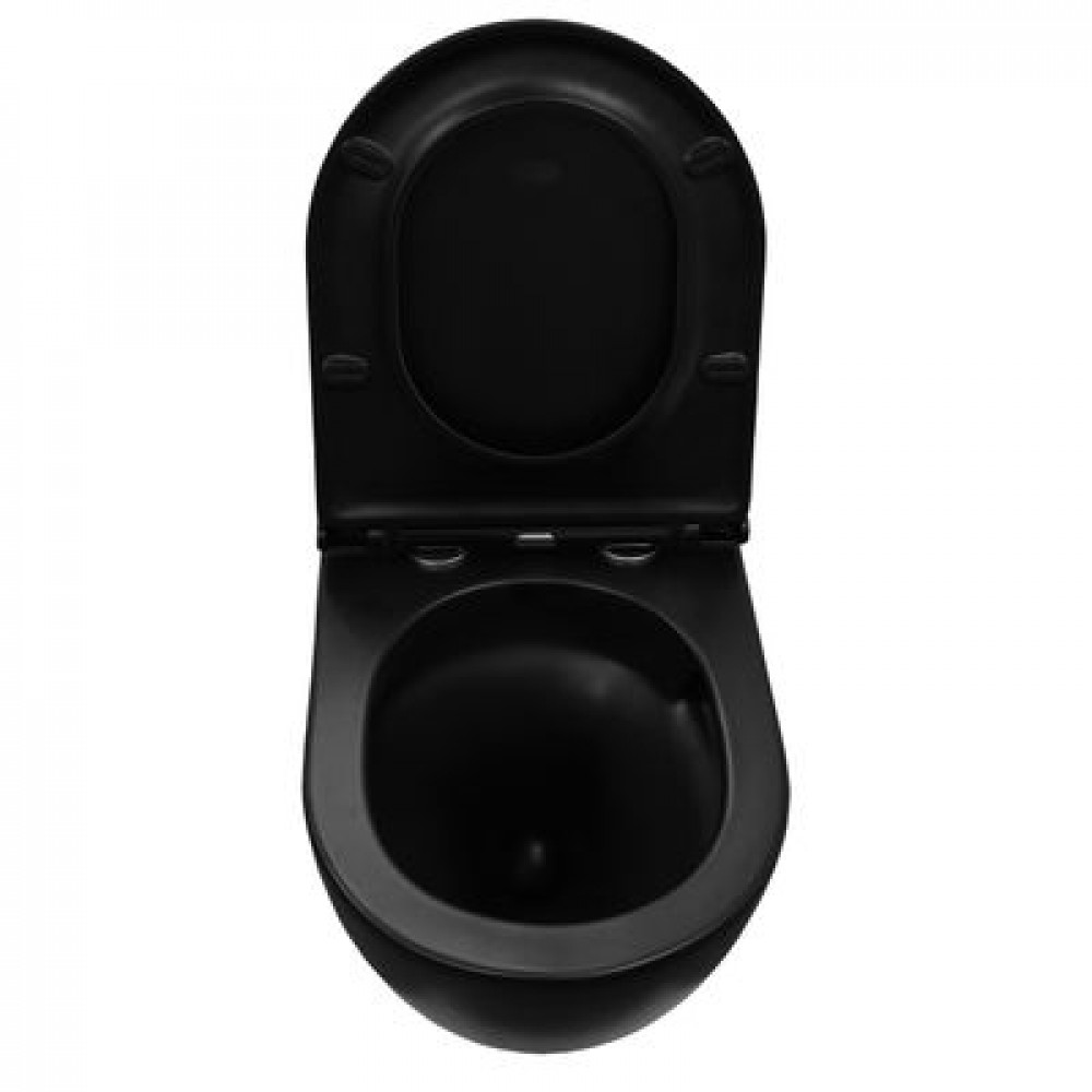 Унитаз подвесной Azario Grado 370х490х360 безободковый, система антивсплеск (Торнадо), с быстросъемным сиденьем микролифт, черный матовый (AZ-0046-UQ1-MB)