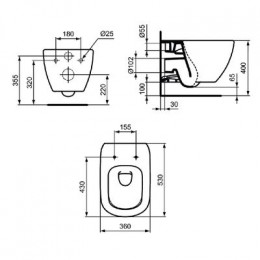 Унитаз подвесной Ideal Standard TESI, без сидения и крышки (T0079V1)