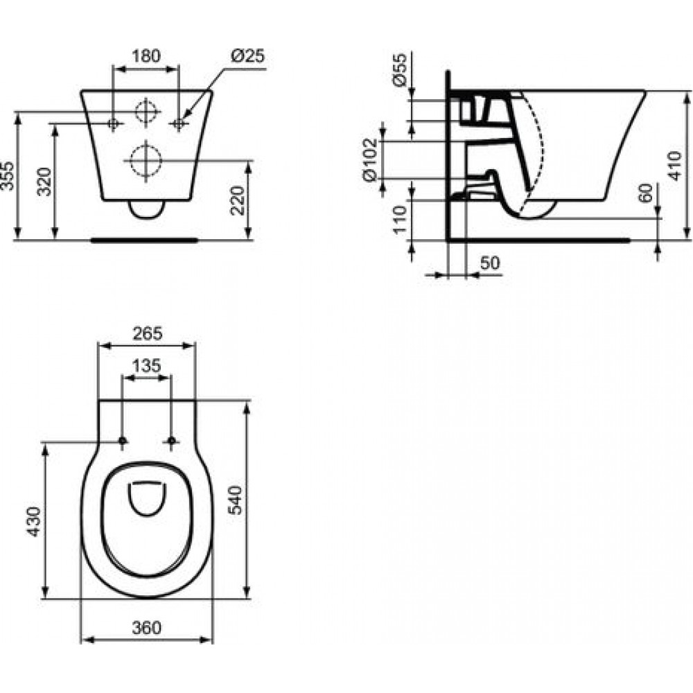 Унитаз подвесной Ideal Standard CONNECT AIR AquaBlade®, глубокий смыв, с крепежом (E005401)