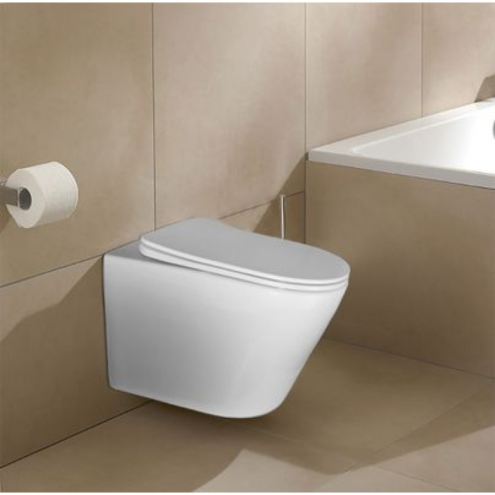 Унитаз подвесной Azario Atrio 490x365x360 безободковый, с сиденьем микролифт, белый (AZ-2330)