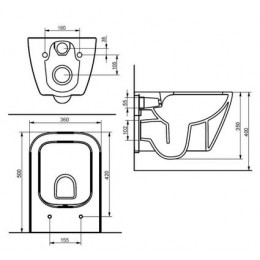 Унитаз подвесной Seramiksan Saturn 360х500х350 безободковый, с тонким сиденьем микролифт, белый (A141151H+A090001)