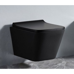 Унитаз подвесной Azario Teramo 490*340*350 безободковый, с сидением микролифт, черный матовый (AZ-052-MB)