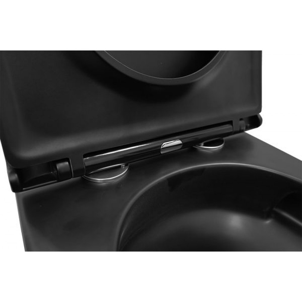 Унитаз подвесной Azario Grado 370х490х360 безободковый, система антивсплеск (Торнадо), с быстросъемным сиденьем микролифт, черный матовый (AZ-0046-UQ1-MB)