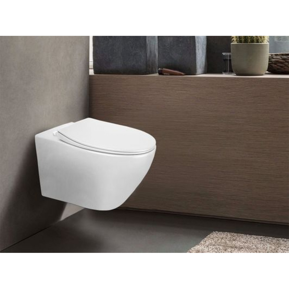 Унитаз подвесной Azario Keras 370х520х360 безободковый, с быстросъемным сиденьем микролифт, белый глянцевый (AZ-99046W)