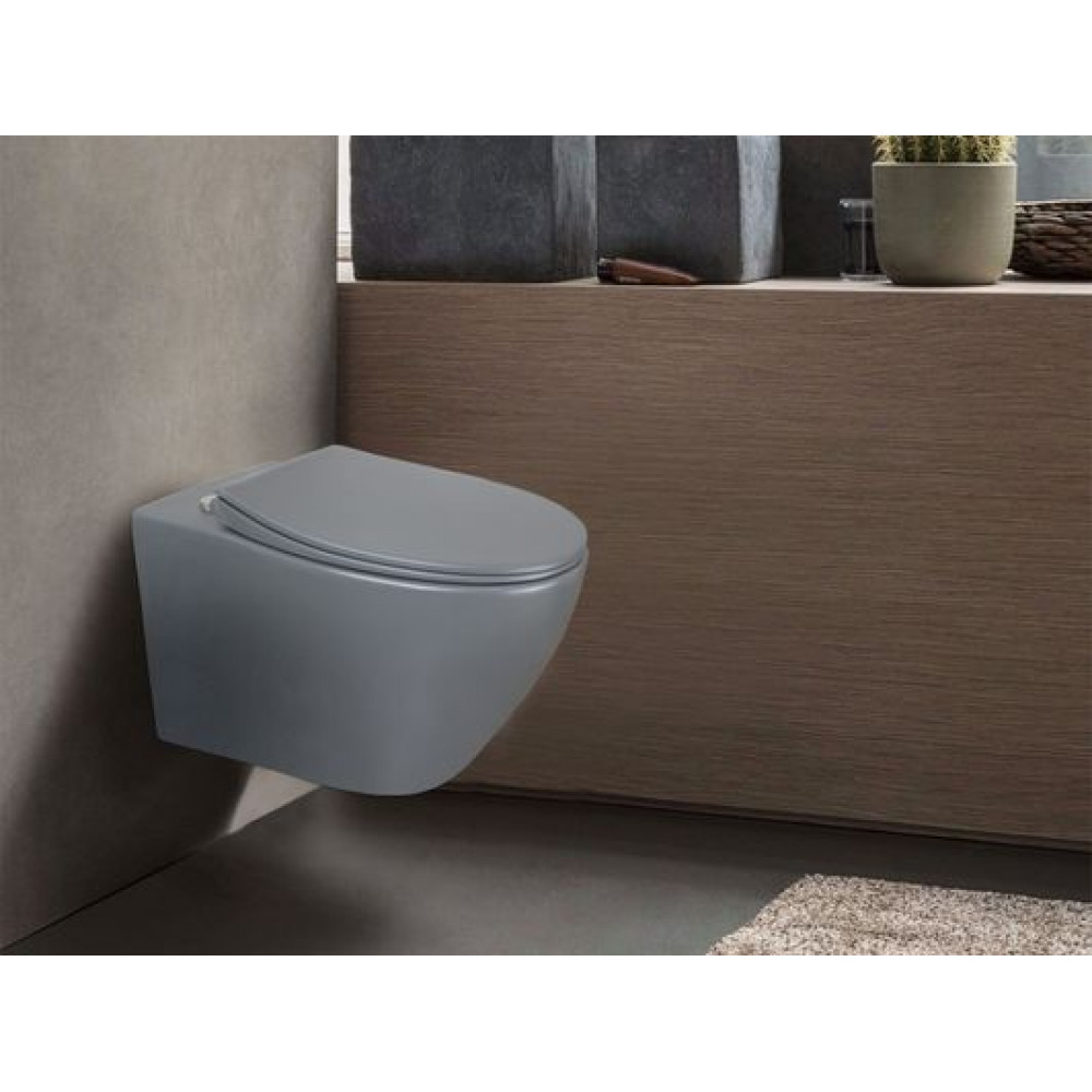 Унитаз подвесной Azario Keras 370х520х360 безободковый, с быстросъемным сиденьем микролифт, серый матовый (AZ-99046G)