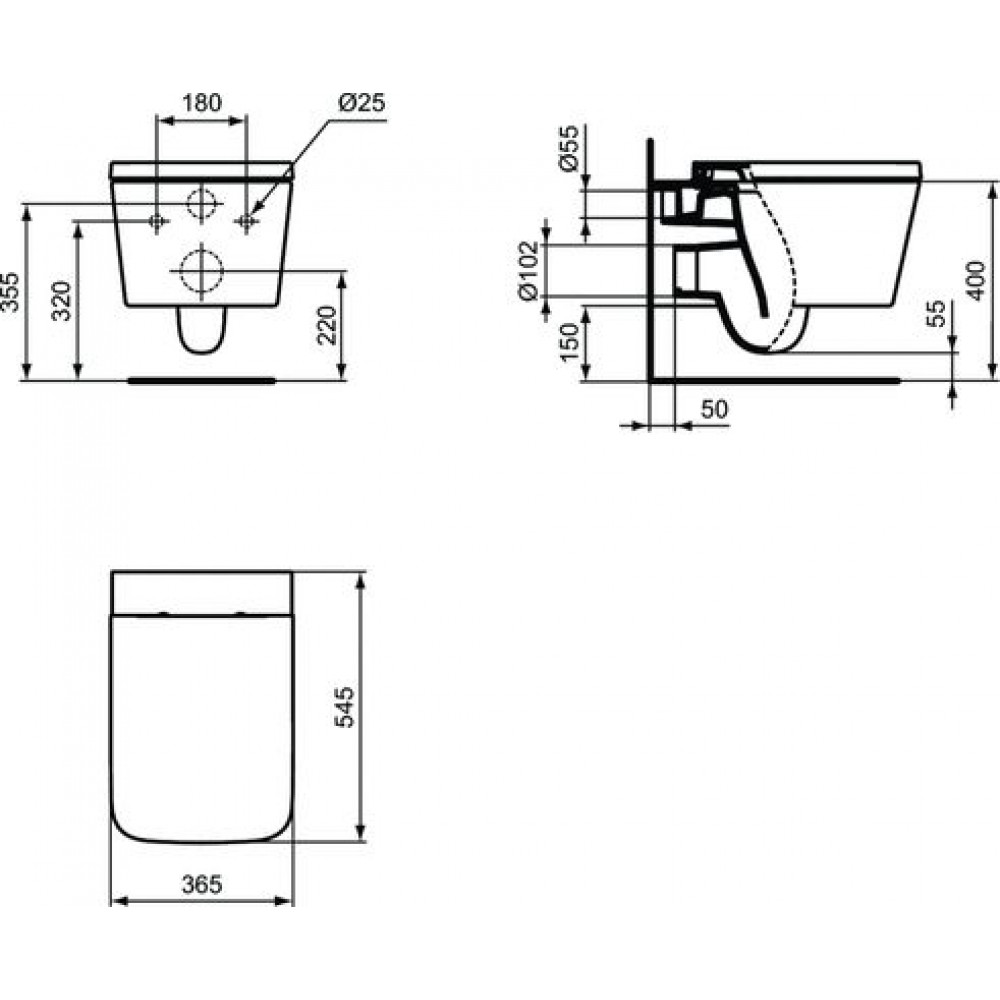 Унитаз подвесной Ideal Standard BLEND CUBE 365х545х345 белый (T368601)