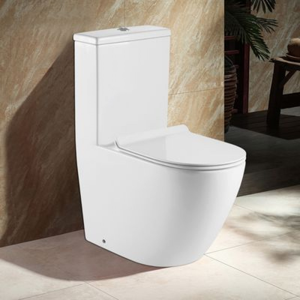 Унитаз-моноблок AZARIO MORANO 680x370х830 напольный, безободковый, в комплекте со смывным механизмом Geberit и сиденьем дюропласт микролифт (AZ-1001-G)