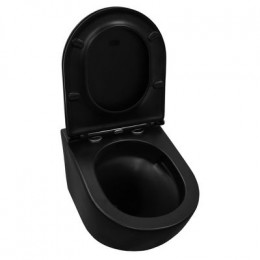 Унитаз подвесной Azario Grado 370х490х360 безободковый, система антивсплеск (Торнадо), с быстросъемным сиденьем микролифт, черный матовый (AZ-0046-UQ1-MB)
