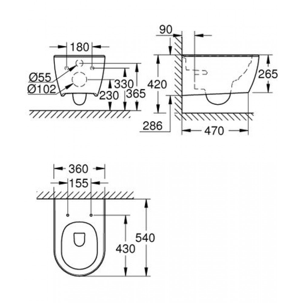 Унитаз подвесной Grohe Essence безободковый, без сиденья (3957100H)