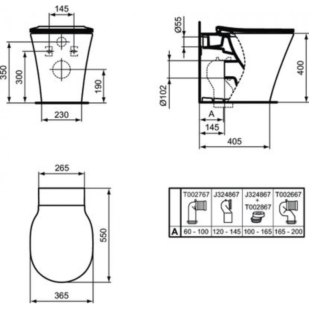 Унитаз приставной Ideal Standard CONNECT AIR AquaBlade® горизонтальный выпуск, белый (E004201)