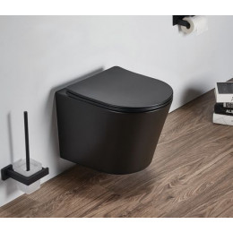 Унитаз подвесной Azario Teramo 480х365х360 безободковый, в комплекте с сидением микролифт, черный матовый (AZ-053E-R-MB SP)