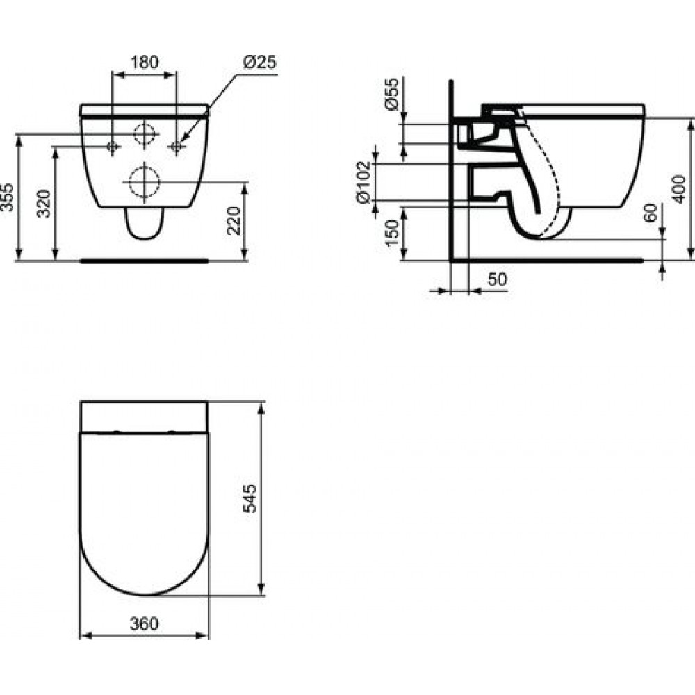 Унтаз подвесной Ideal Standard BLEND CURVE 360х545х340 белый (T374901)