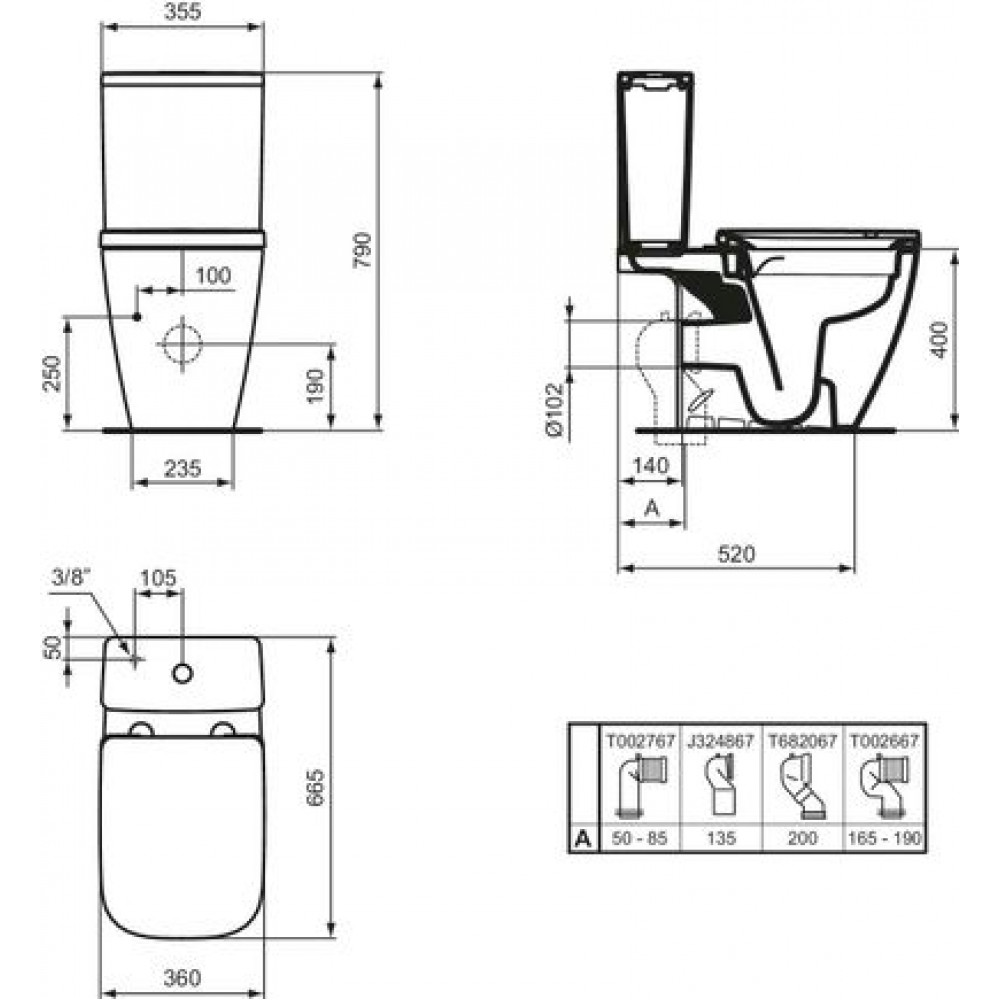 Чаша унитаза Ideal Standard i.life B напольный, для монтажа с бачком, технология RimLS+, с крепежом TT025 (T461201)