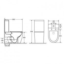Унитаз-компакт AZARIO MIRADA 655х385х920 напольный, в комплекте с бачком и сиденьем микролифт (AZ-1289A)