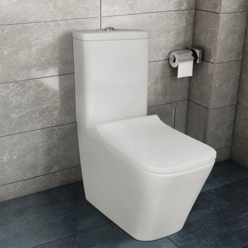 Унитаз-компакт Azario Quadro 605x340x810 напольный, смыв "Торнадо", безободковый с сидением микролифт и арматурой, белый (AZ-2175 UQ1)
