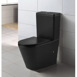 Унитаз-компакт Azario Vetro 605х380х825 напольный, безободковый с бачком и сиденьем микролифт, черный матовый (Z-2149-MB)