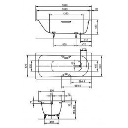 Ванна стальная Kaldewei SANIFORM PLUS STAR 180х80х41 alpine white, без ножек, с отверстиями для ручек