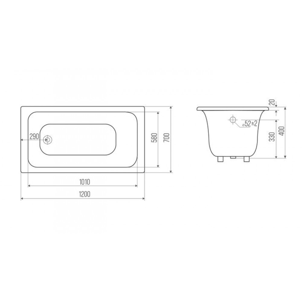 Ванна чугунная Goldman Classic 120x70x40 пристенная, белый (Classic 120*70*40)