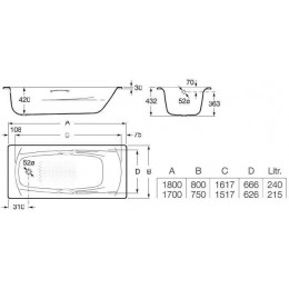 Ванна стальная Roca SWING 170х75, противоскользящее покрытие