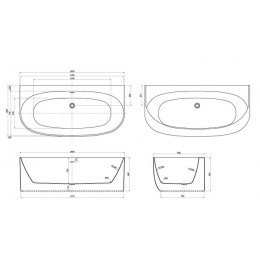 Ванна акриловая Azario Cambridge 1800X880X580, пристенная, в комплекте с сифоном и металлической рамой