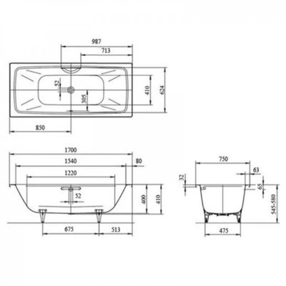 Ванна стальная Kaldewei CAYONO DUO 170x75, с водоотталкивающим покрытием easy-clean, без ножек (272400013001)
